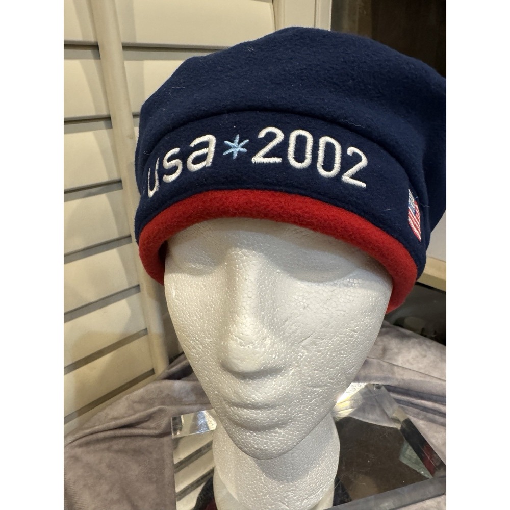 2002 Salt Lake Winter Olympics Beret USA Navy Blue Roots cap hat VTG